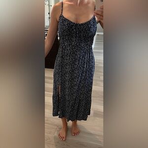 Navy blue and white flower midi dress size S